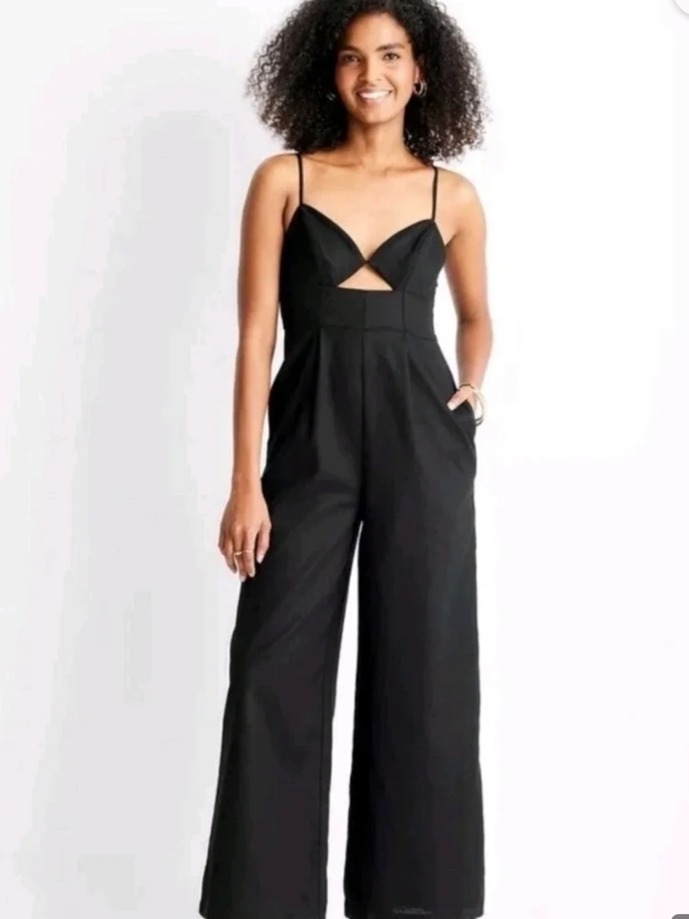 Future collective black linen feel cutout jumpsuit size 6